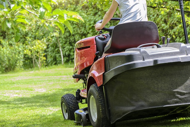 Person mowing grass